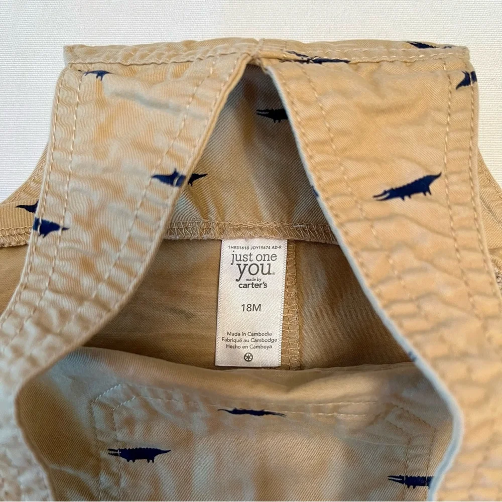 Carters 18M Overall Bibs Alligator Crocodile Coastal Fish Nautical Preppy Print